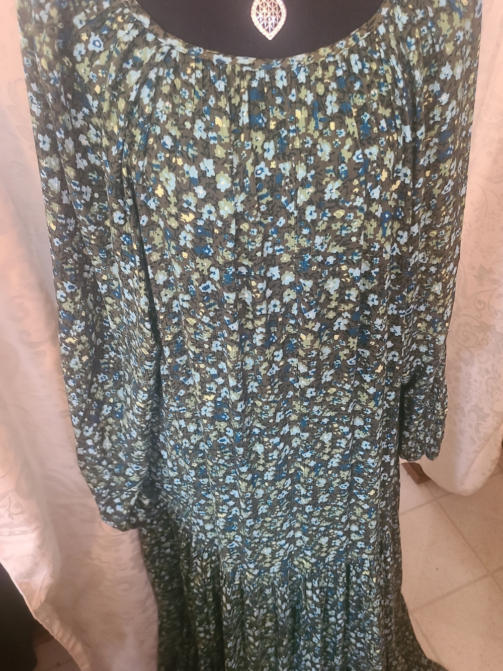 Bohemian Floral Maxi Dress in Teal and Black - Picture 3 of 9